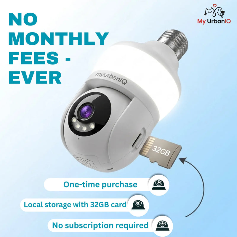 My UrbanIQ™ Premium 360° Smart Camera Bundle | Canada Edition (Includes Free 32GB SD Card + Indian B22 Converter + Holder)